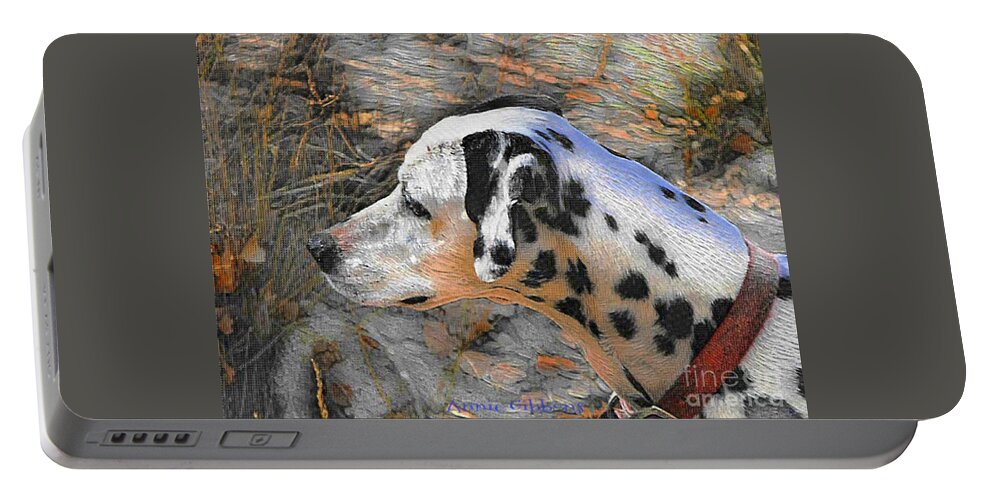 Dalmatian Dog Portable Battery Charger featuring the digital art Dalmatian dog by Annie Gibbons