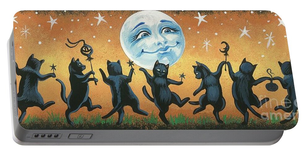 Ryta Portable Battery Charger featuring the painting Dance Of The Black Cats by Margaryta Yermolayeva