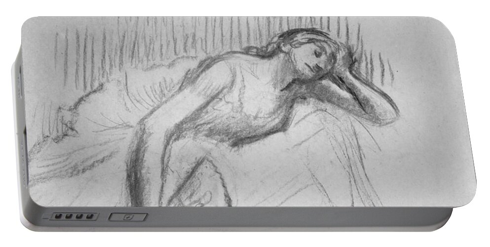 19th Century Art Portable Battery Charger featuring the drawing Dancer Resting with a Fan by Edgar Degas