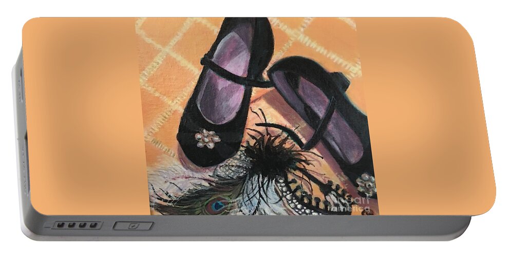 Shoes Portable Battery Charger featuring the painting Dancing the Night Away by Linda Markwardt