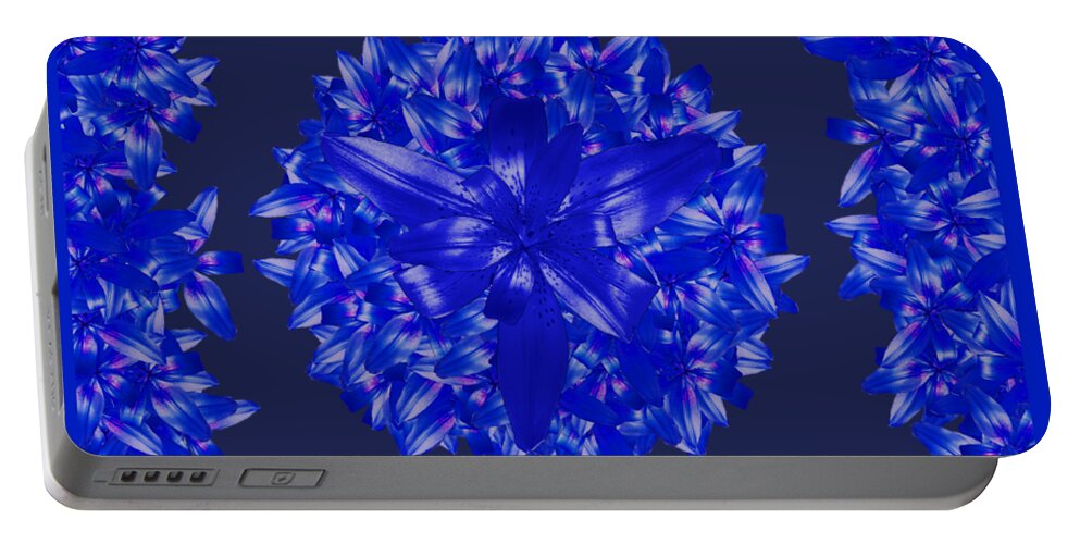 Dark Blue Portable Battery Charger featuring the digital art Dark Blue Floral for Home Decor by Delynn Addams