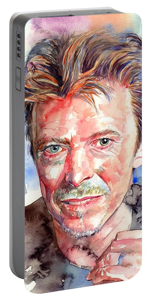 David Bowie Portable Battery Charger featuring the painting David Bowie Portrait by Suzann Sines