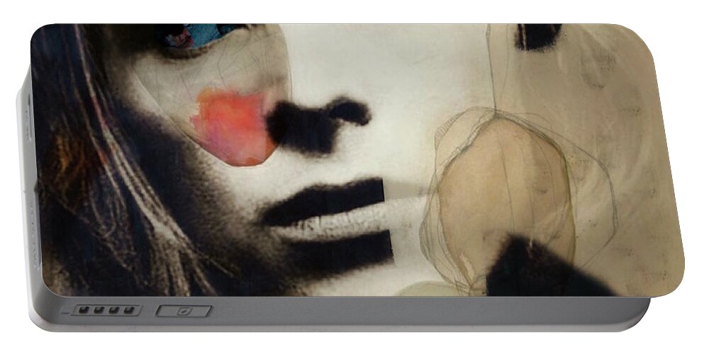 David Bowie Portable Battery Charger featuring the mixed media David Bowie - This Is Not America by Paul Lovering
