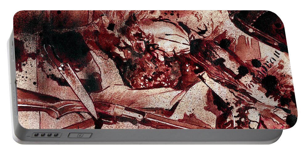 Ryan Almighty Portable Battery Charger featuring the painting DEAD / MAYHEM dry blood by Ryan Almighty