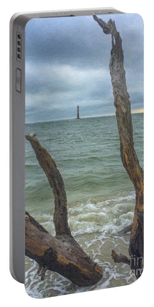 Morris Island Lighthouse Portable Battery Charger featuring the painting Dead Wood Lighthouse View - Morris Island Lighthouse by Dale Powell