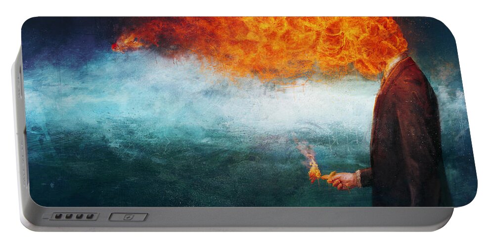 Fire Portable Battery Charger featuring the painting Deep by Mario Sanchez Nevado