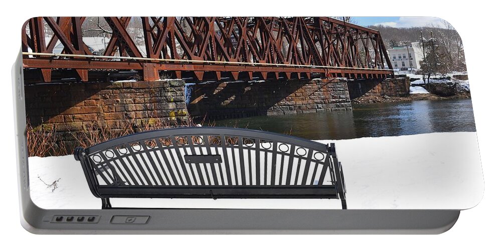 Derby Portable Battery Charger featuring the photograph Derby Shelton Railroad Bridge in Winter by Nina Kindred
