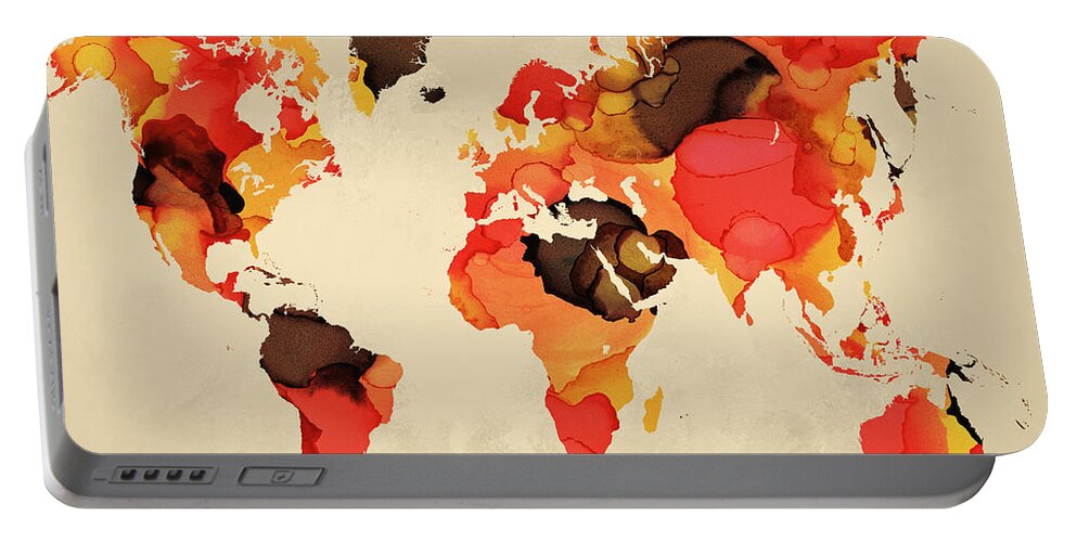 World Map Portable Battery Charger featuring the mixed media Design 138 World Map by Lucie Dumas
