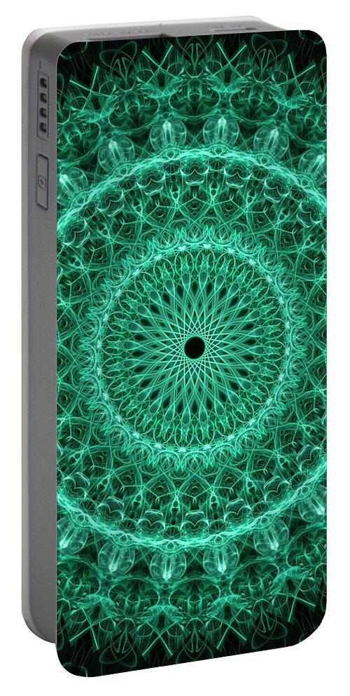 Mandala Portable Battery Charger featuring the digital art Detailed green mandala by Jaroslaw Blaminsky