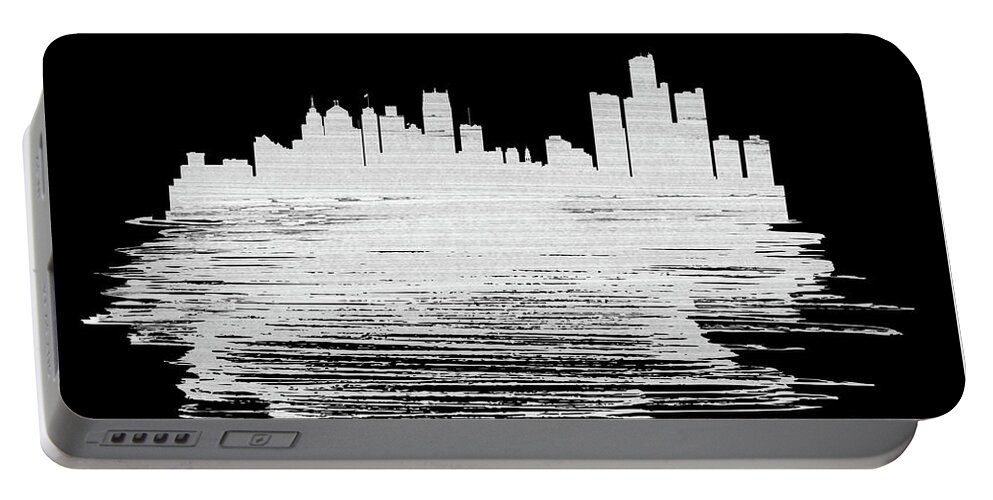 Detroit Portable Battery Charger featuring the mixed media Detroit Skyline Brush Stroke White by Naxart Studio