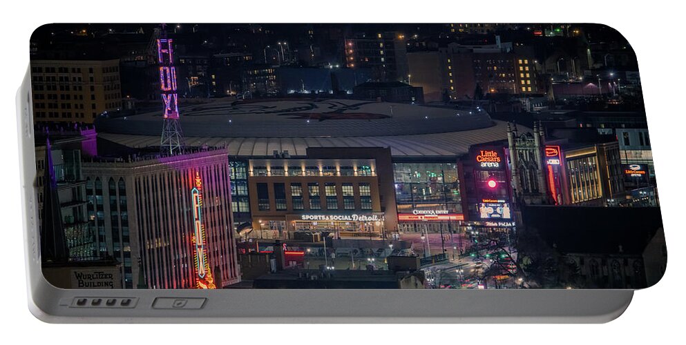 Detroit Portable Battery Charger featuring the photograph The Fox Theatre and Little Caesars Arena by Jay Smith