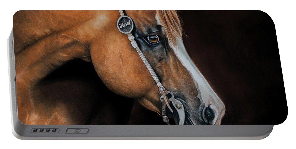 Equine Art Portable Battery Charger featuring the pastel Diesel by Joni Beinborn