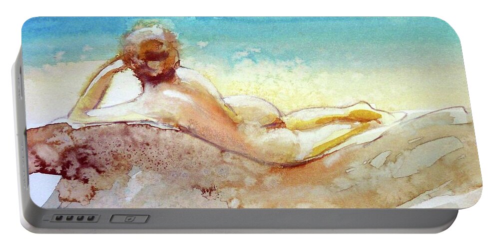 Water Outdoors Nature Seascape Figures Travel Portable Battery Charger featuring the painting Dina From Donousa by Ed Heaton