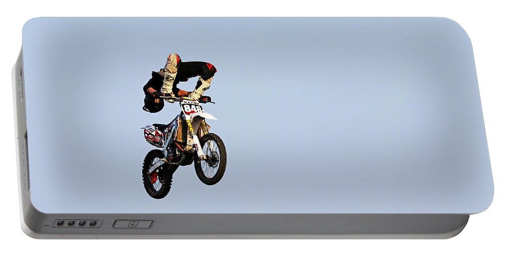 Dirt Bike Portable Battery Charger featuring the photograph Dirt Bike Stunts - In The Air V by Debbie Oppermann