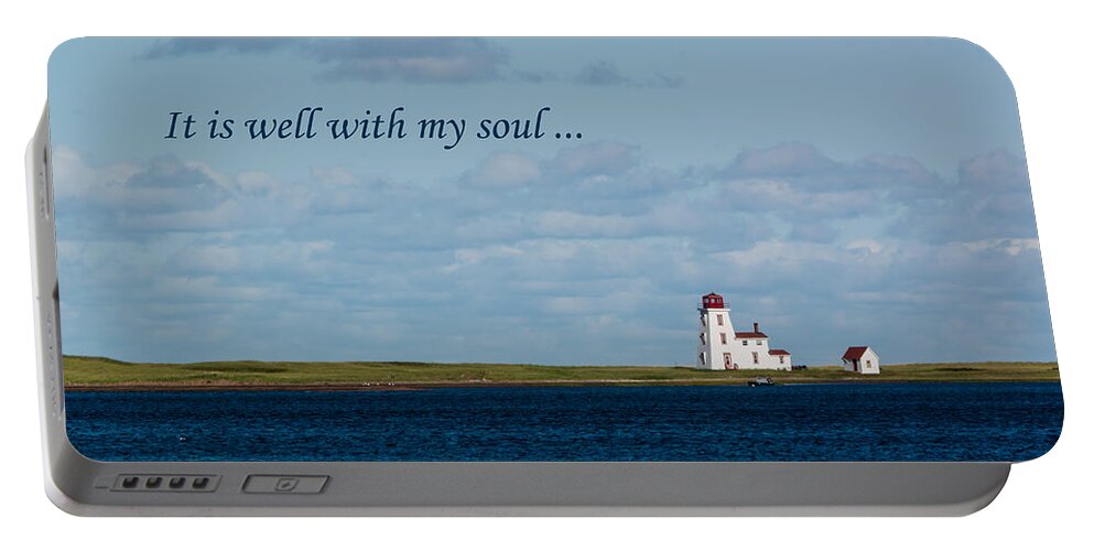Alberton Portable Battery Charger featuring the photograph Distant Lighthouse in Evening Light by Douglas Wielfaert
