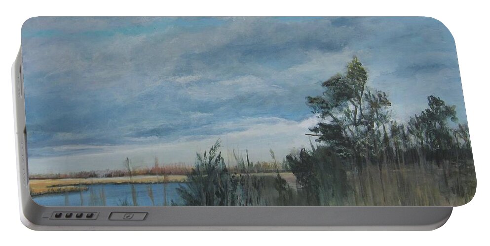Acrylic Portable Battery Charger featuring the painting Dividing Creek by Paula Pagliughi