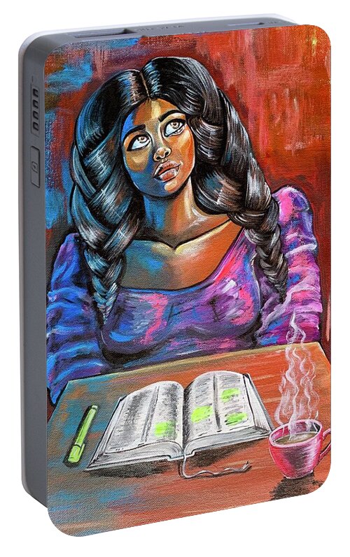 Prayer Portable Battery Charger featuring the painting Do I make you proud by Artist RiA