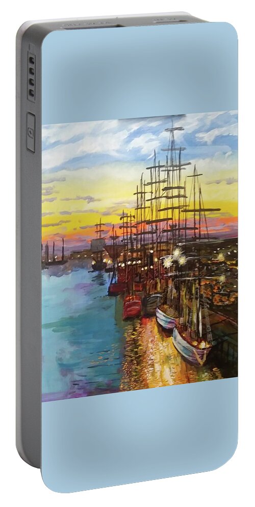 Ships Portable Battery Charger featuring the painting Dock of the Bay by Mike Benton