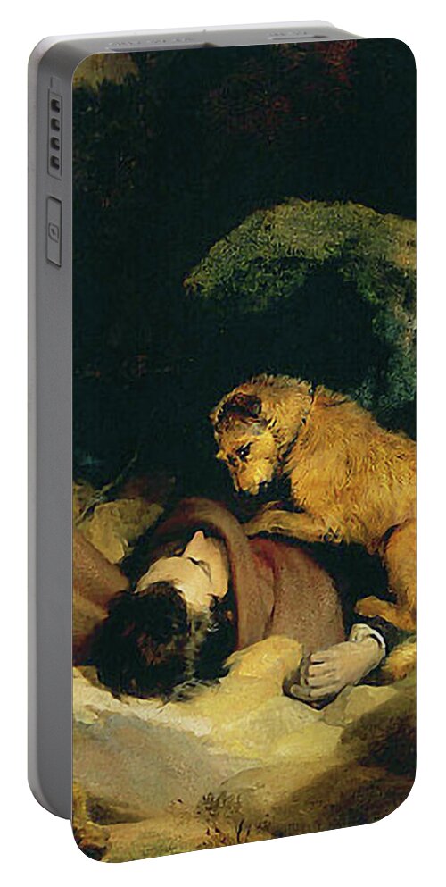Grooming Portable Battery Charger featuring the mixed media Dog Love - Attachment by Edwin Landseer