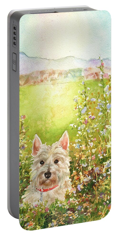 Dog Painting Portable Battery Charger featuring the painting Doggie Heaven by Anne Gifford
