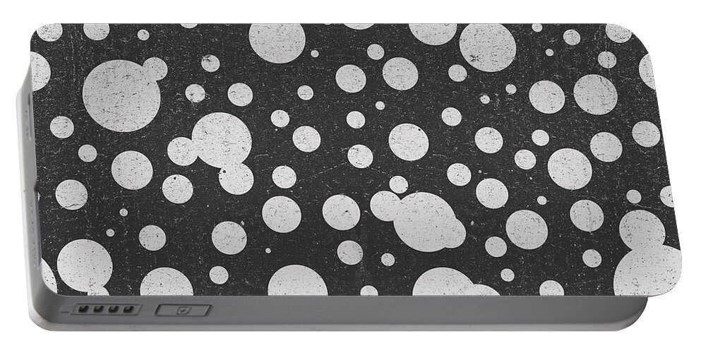 Dots Pattern Portable Battery Charger featuring the mixed media Dots Pattern 3 - Black, Grey - Ceramic Tile Pattern - Surface Pattern Design - Mediterranean Pattern by Studio Grafiikka