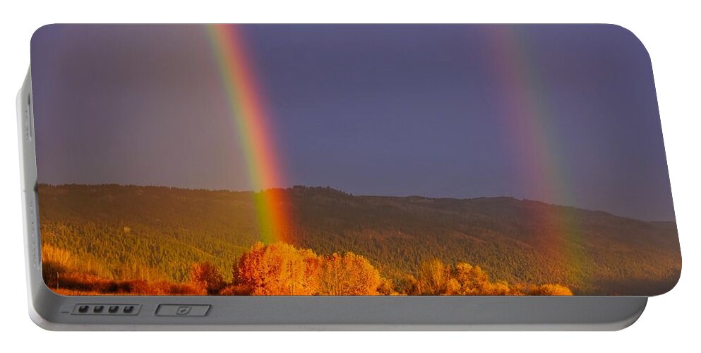 Rainbow Portable Battery Charger featuring the photograph Double Gold by Tom Gresham