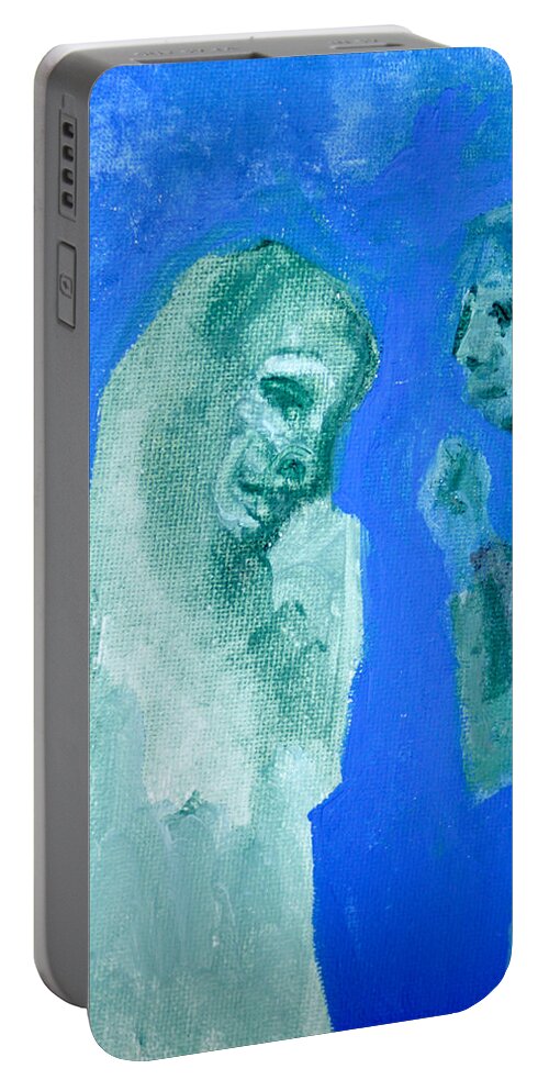 Blue Portable Battery Charger featuring the painting Double portrait on blue sky by Edgeworth Johnstone