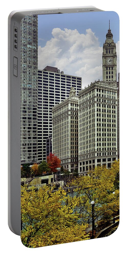 Chicago Portable Battery Charger featuring the photograph Downtown Chicago - Trees and Buildings by Carlos Alkmin