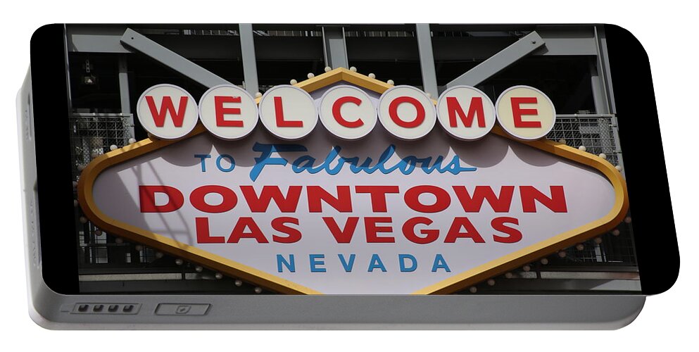 Las Vegas Portable Battery Charger featuring the photograph Downtown Las Vegas Welcome by Laura Smith