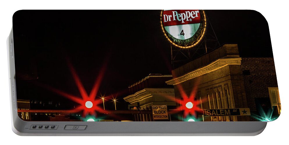  Dr Pepper Sign Neon Sign Portable Battery Charger featuring the photograph Dr Pepper Neon Sign Roanoke, Virginia. by Julieta Belmont