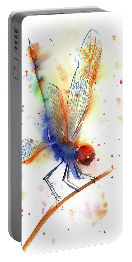 Dragonfly Portable Battery Charger featuring the painting Dragonfly by Paintis Passion