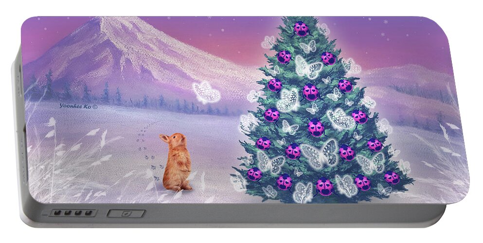 Holiday Portable Battery Charger featuring the painting Dream Christmas Tree by Yoonhee Ko