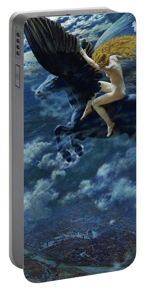 Dream Idyll Portable Battery Charger featuring the painting Dream Idyll A Valkyrie by Edward Robert Hughes by Rolando Burbon