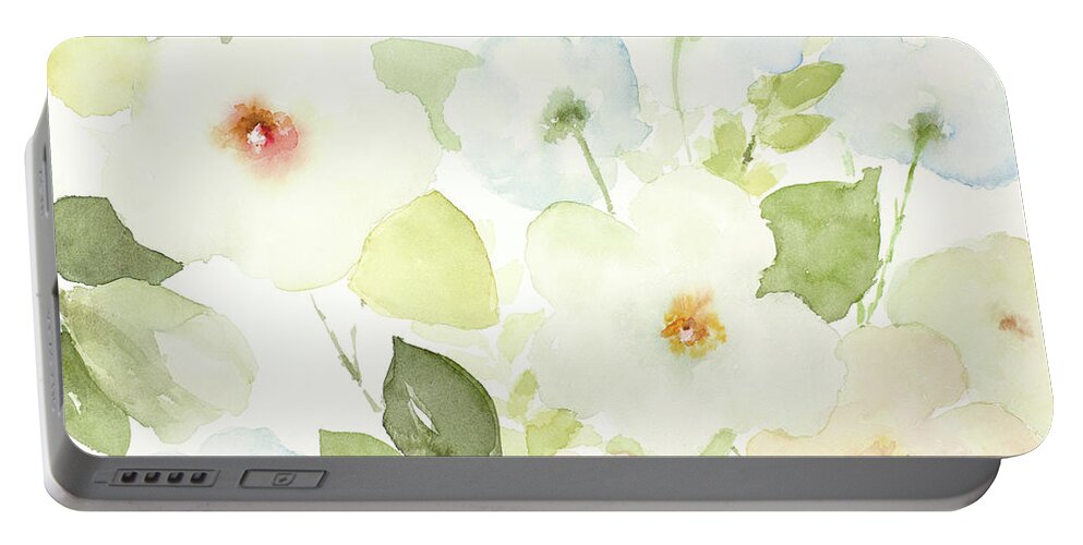 Dreamy Portable Battery Charger featuring the mixed media Dreamy Blooms I by Lanie Loreth