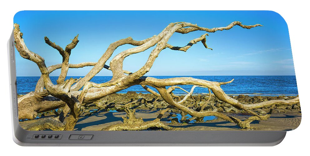 Driftwood Portable Battery Charger featuring the photograph Driftwood, Driftwood Beach, Jekyll Island, Georgia by Felix Lai