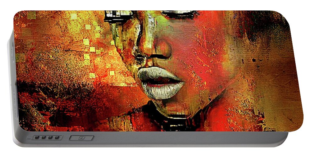 Reds Portable Battery Charger featuring the mixed media Drop Of Gold by Gayle Berry