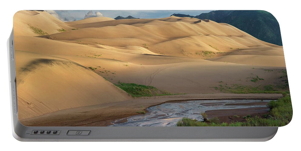 00555603 Portable Battery Charger featuring the photograph Dunes And River, Great Sand Dunes National Park, Colorado by Tim Fitzharris