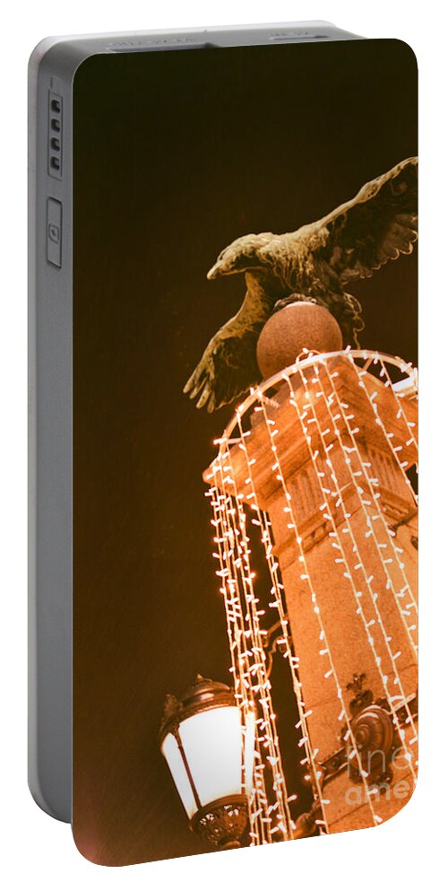 Eagle Statue Portable Battery Charger featuring the photograph Eagle on guard in winter night by Yavor Mihaylov