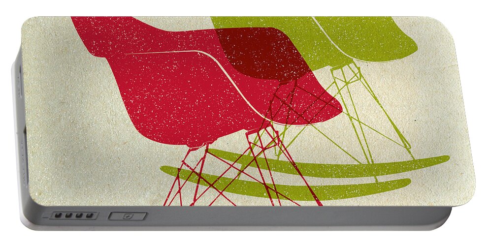Mid-century Portable Battery Charger featuring the digital art Eames Rocking Chairs II by Naxart Studio