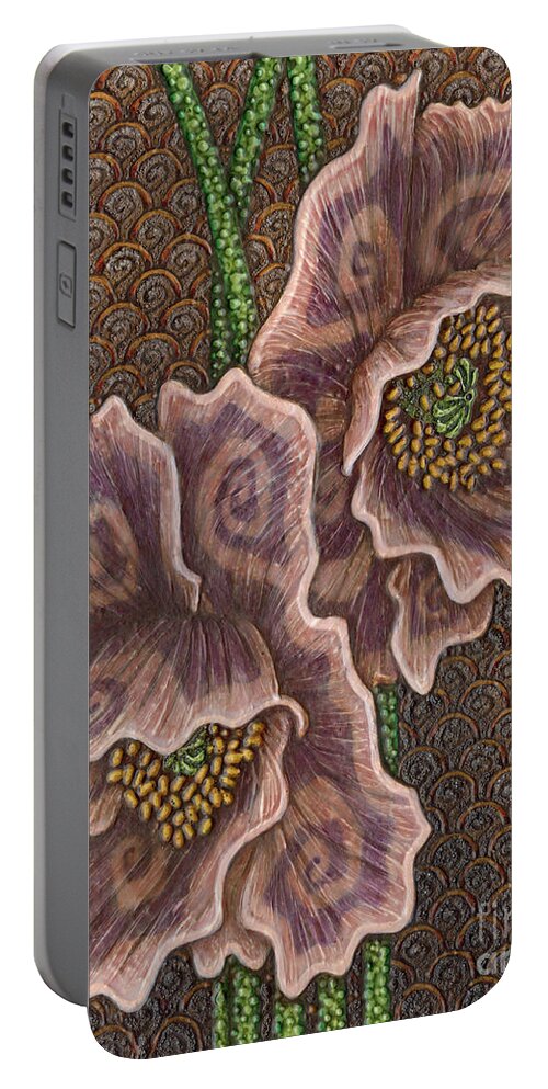 Poppy Portable Battery Charger featuring the painting Earth Song 4 by Amy E Fraser