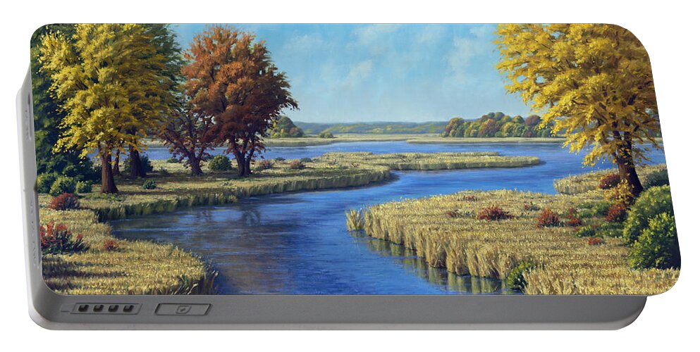 Landscape Portable Battery Charger featuring the painting Sunrise River, East of Stacy by Rick Hansen