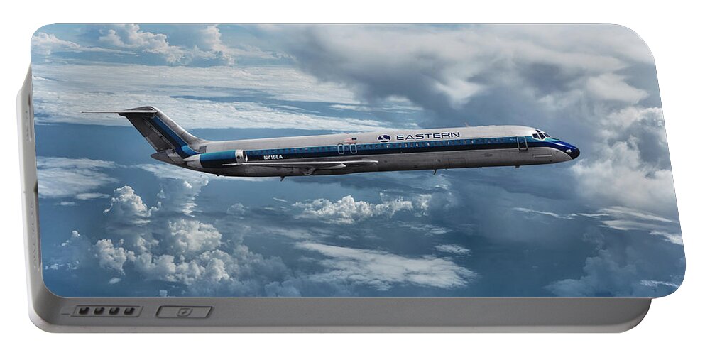 Eastern Airlines Portable Battery Charger featuring the mixed media Eastern Airlines DC-9 Among the Clouds by Erik Simonsen