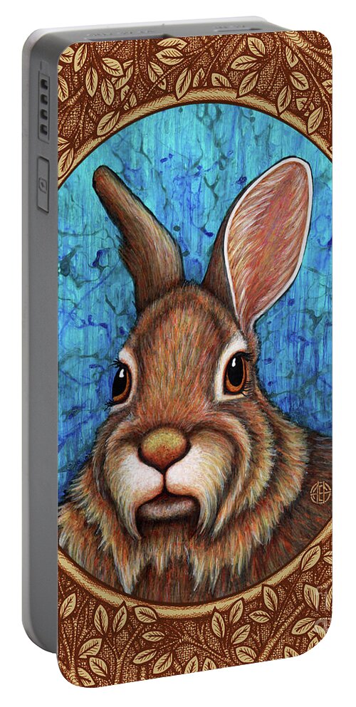 Animal Portrait Portable Battery Charger featuring the painting Eastern Cottontail Portrait - Brown Border by Amy E Fraser