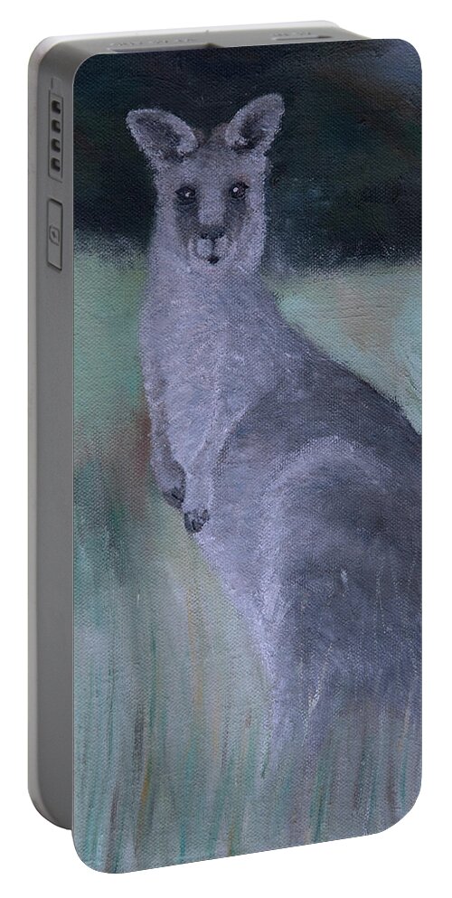 Kangaroo Portable Battery Charger featuring the painting Eastern grey kangaroo by Masami IIDA
