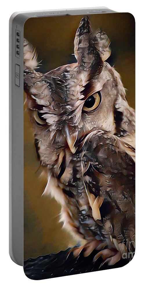 Eastern Screech Owl Portable Battery Charger featuring the digital art Eastern Screech Owl by Kathy Kelly