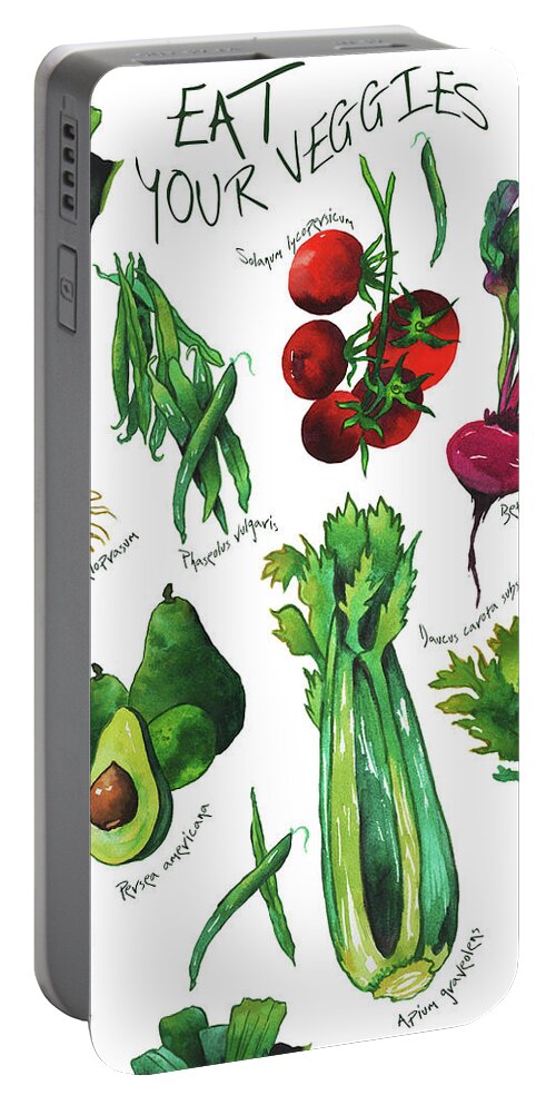 Veggies Portable Battery Charger featuring the mixed media Eat Your Veggies by Elizabeth Medley