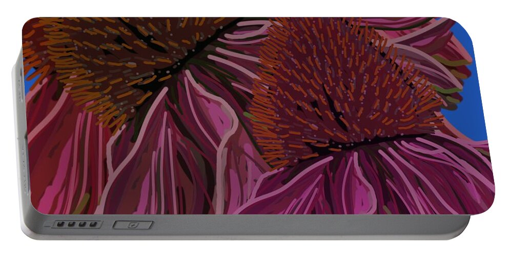 Echinacea Flower Portable Battery Charger featuring the drawing Echinacea Flower Blues by Joan Stratton