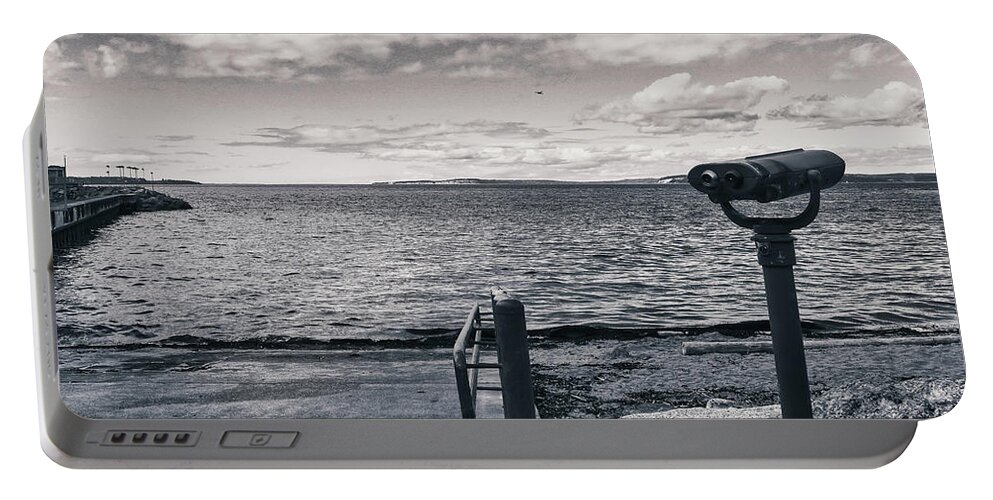 Black And White Portable Battery Charger featuring the photograph Edmonds Beach in Black and White by Anamar Pictures