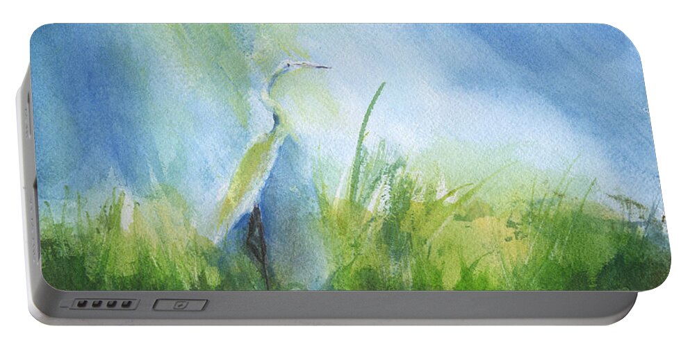 Egret In Sunlight Portable Battery Charger featuring the painting Egret In Sunlight by Frank Bright