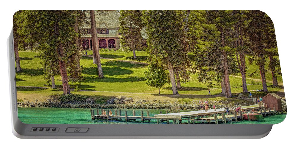 Ehrman Mansion Portable Battery Charger featuring the photograph Ehrman Mansion Lake Tahoe Painted by LeeAnn McLaneGoetz McLaneGoetzStudioLLCcom